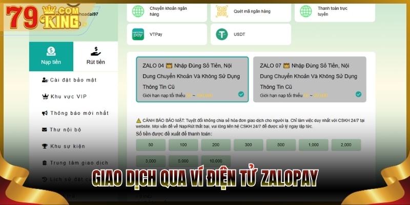 Giao dịch qua ví điện tử ZaloPay
